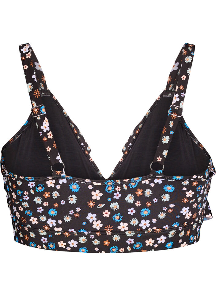 Kwiatowy stanik bikini z falbankami, Brązowy, Packshot image number 1