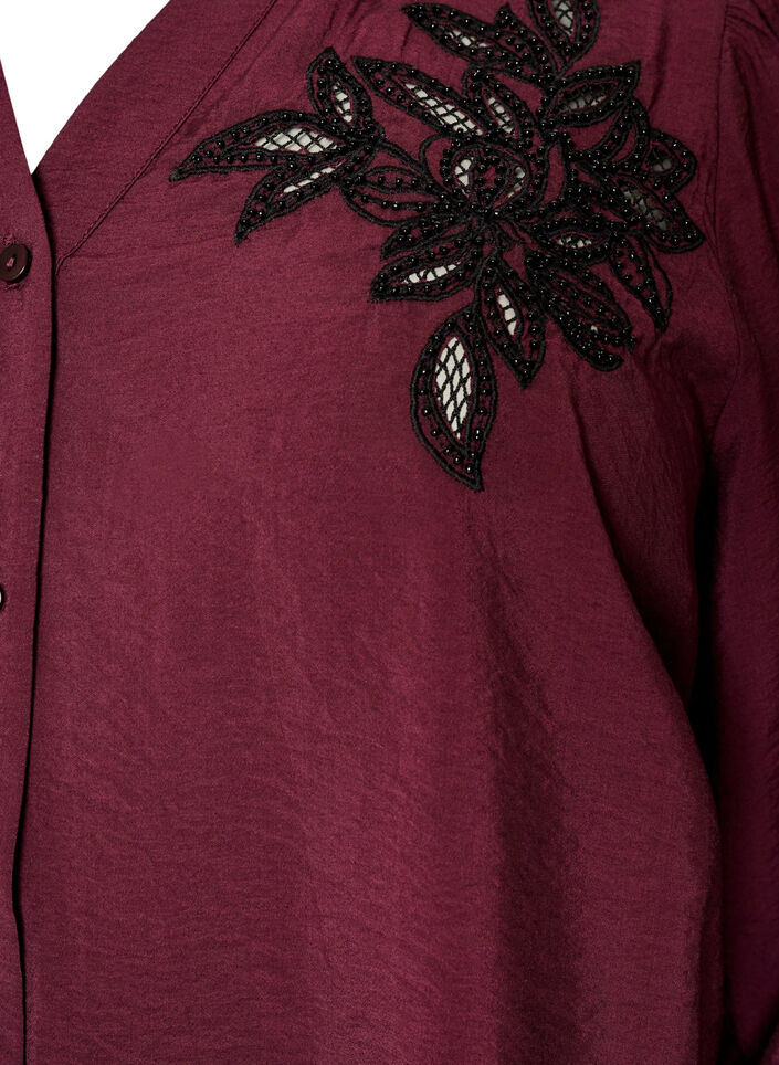 Bluzka koszula z haftowanymi kwiatowymi aplikacjami, Czerwony, Packshot image number 2