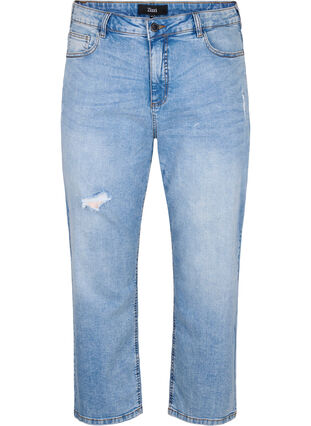 Skrócone jeansy Vera z podniszczonymi detalami, Blue Denim, Packshot image number 0