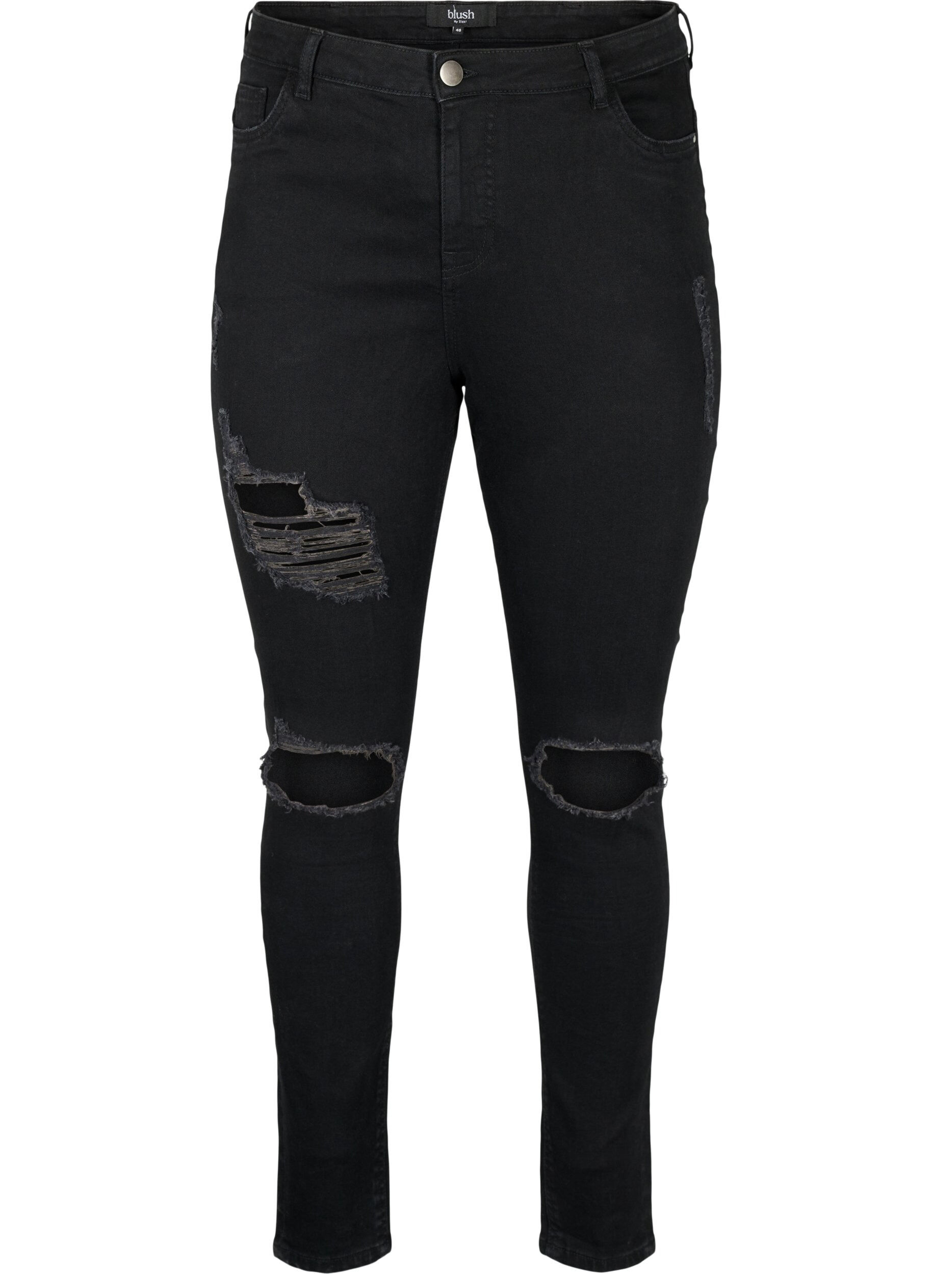 Zizzi Obcisle jeansy z rozdarciami, Black, Packshot image number 0