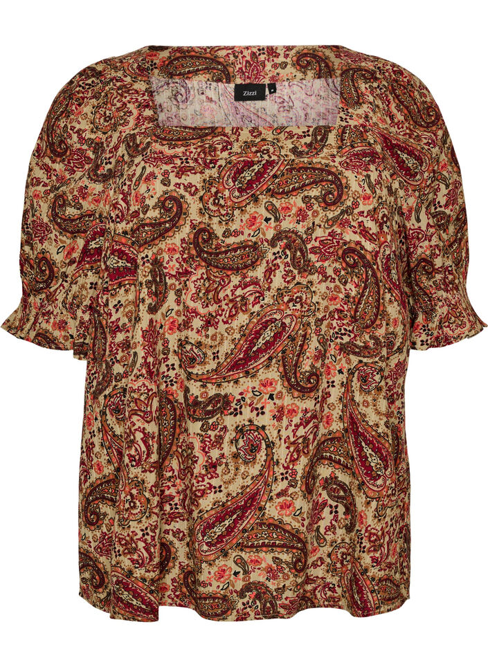 Bluzka z wiskozy z paisley nadrukiem i kwadratowym dekoltem, Brązowy, Packshot image number 0