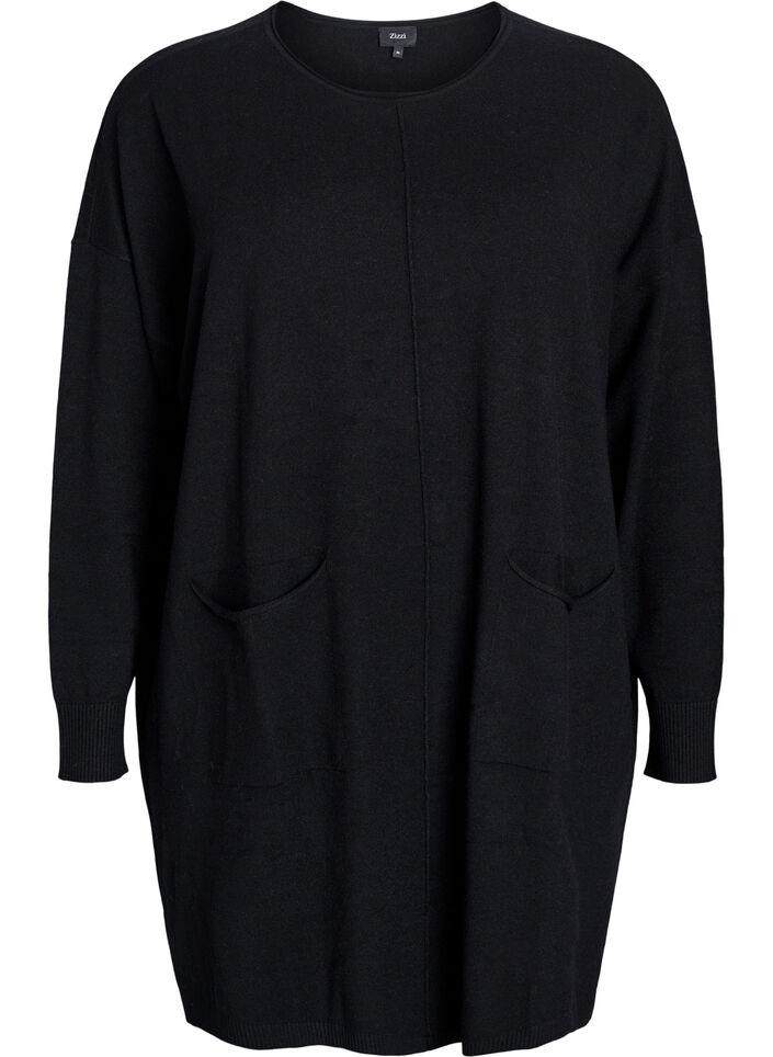 Krótkiej dzianej sukienki z bocznym szwem i kieszeniami, Czarne, Packshot image number 0