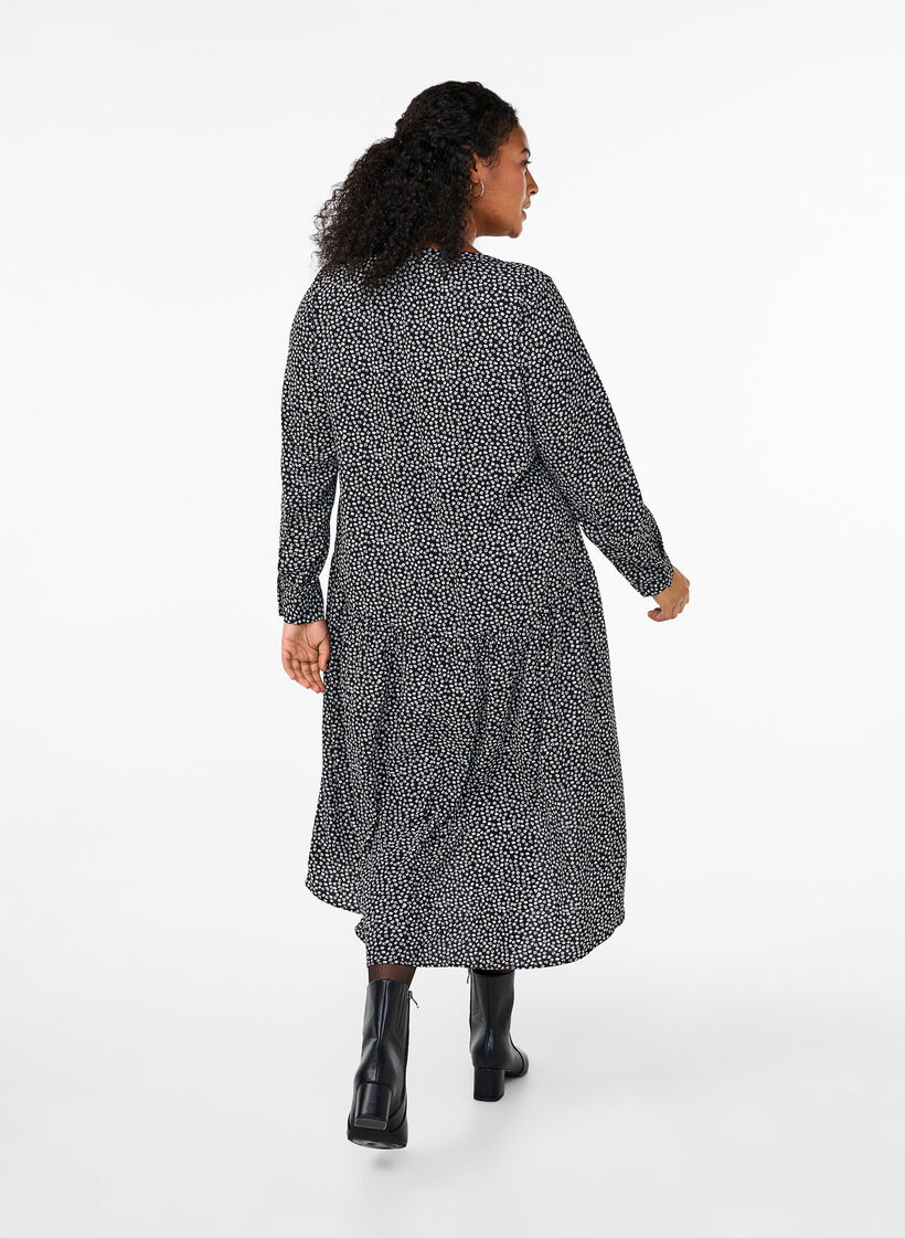 Sukienka midi z dlugim rekawem, Black Small Flower, Model image number 1