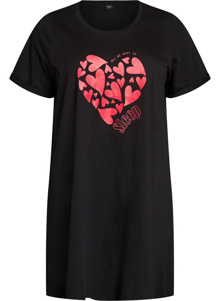 Koszula nocna z kr&oacute;tkim rekawem, wykonana z bawelny organicznej, Czarne, Packshot image number 0