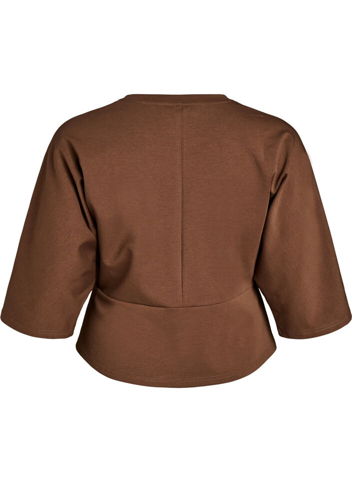 Bluzka peplum z rekawami do lokcia, Brązowy, Packshot image number 1