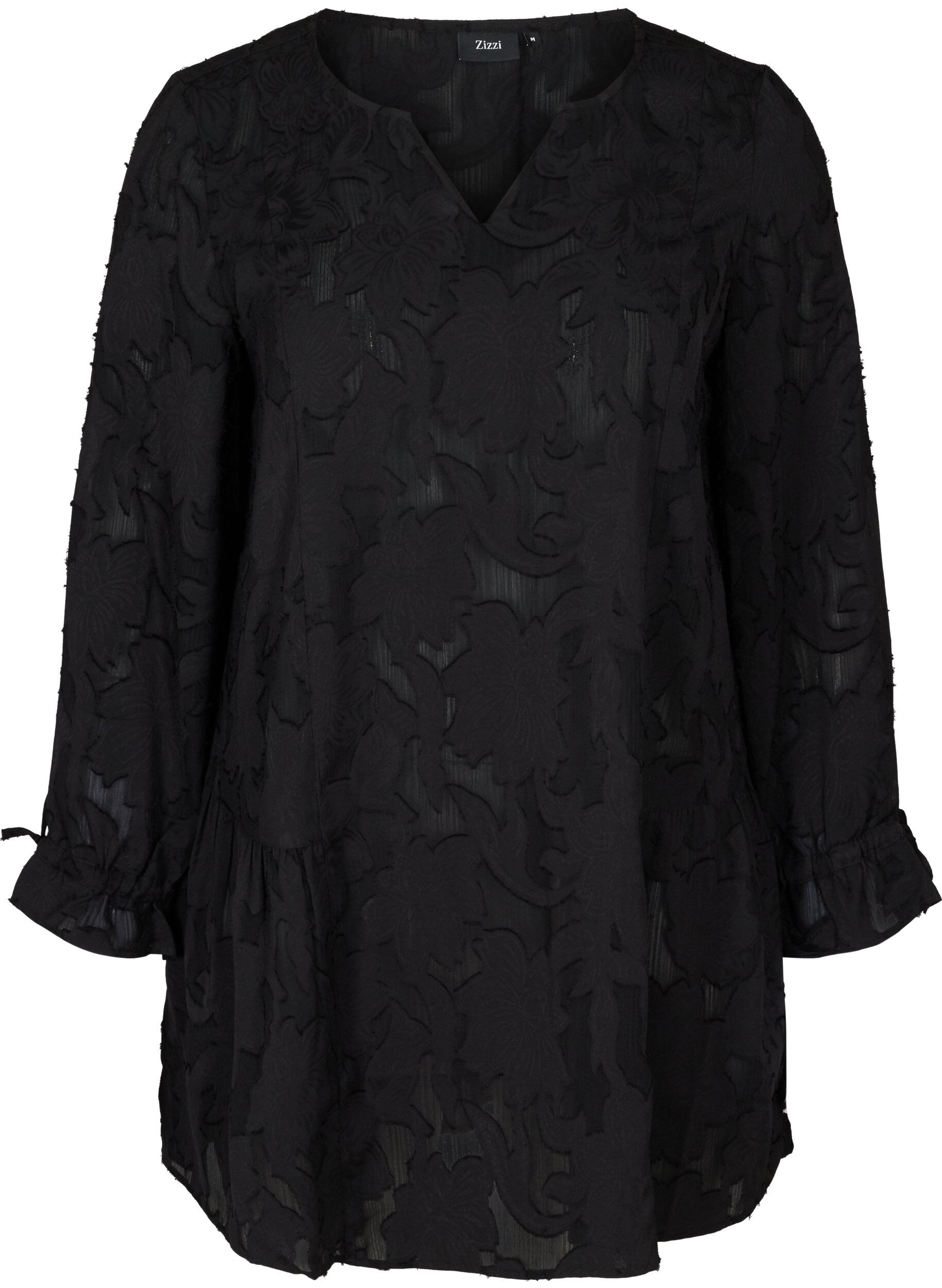 Zizzi Loose V-neck tunic, Black, Packshot image number 0