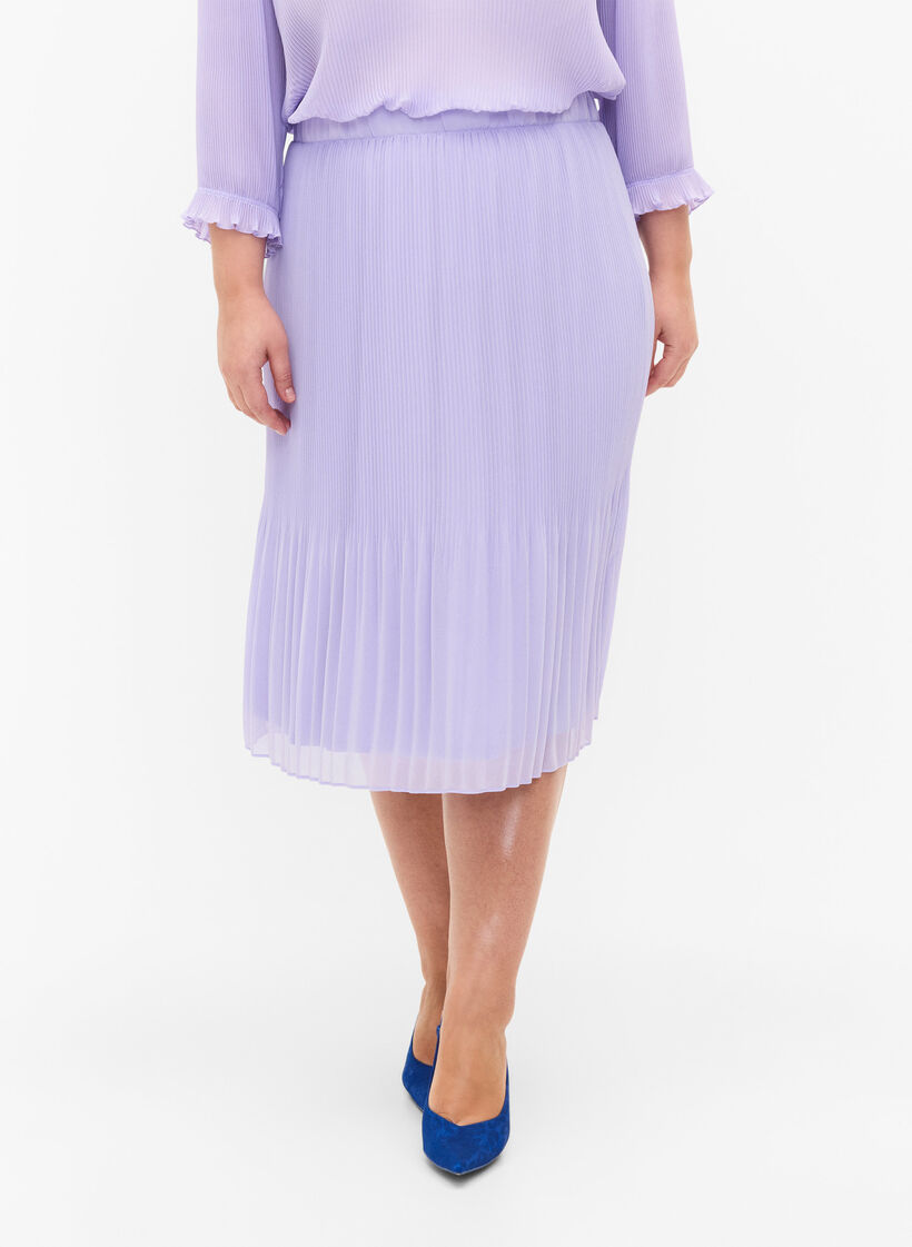 Plisowana spódnica midi, Lavender SOLID, Model image number 2