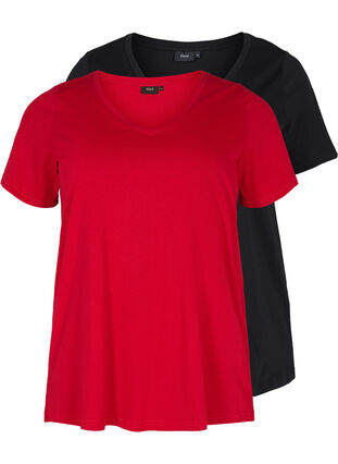 2-pack podstawowa koszulka bawelniana, Tango Red/Black, Packshot image number 0