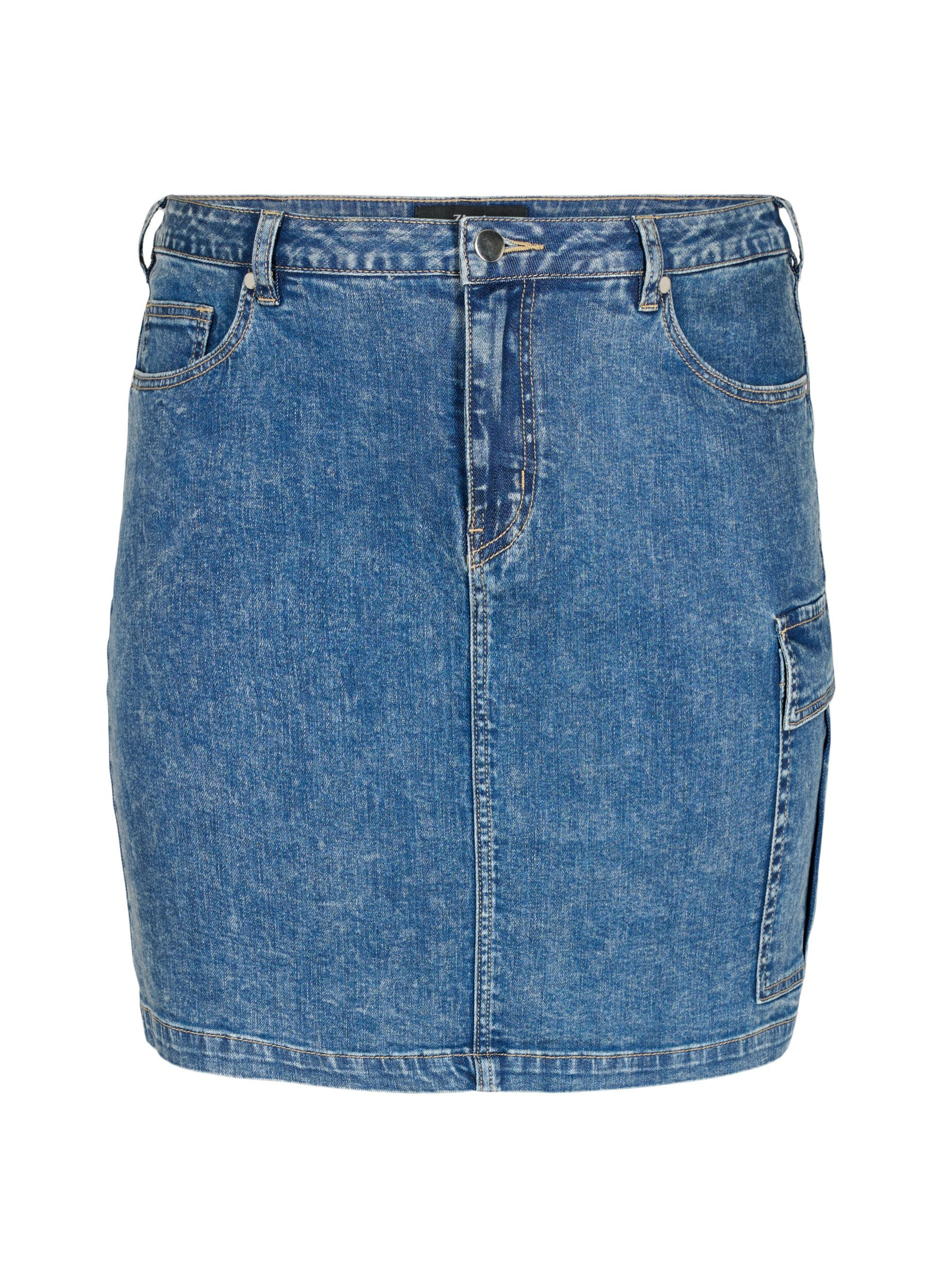 Zizzi Dopasowana dzinsowa sp&oacute;dnica z kieszenia cargo, Blue Denim, Packshot image number 0