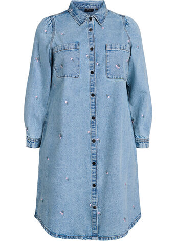 Sukienka z cerata i kieszeniami na piersiach, Niebieskie, Model