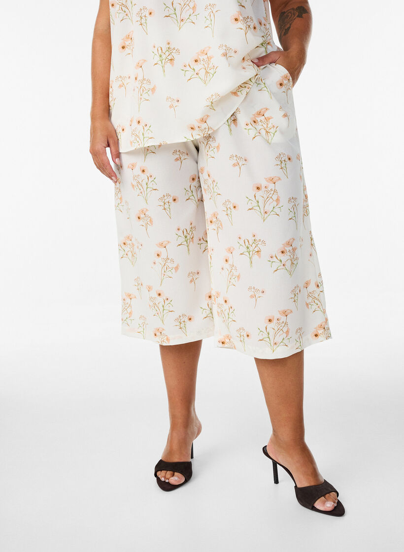 Spodnie culotte z nadrukiem, Biały, Model image number 2