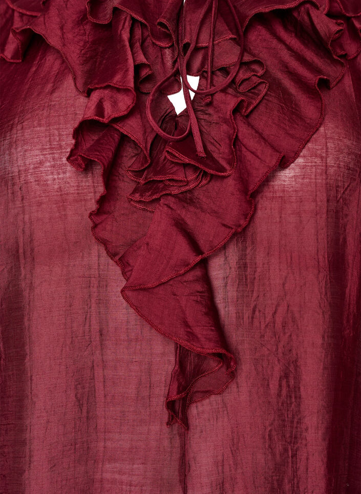Wiskozowa bluzka z falbankami i dlugim rekawem, Czerwony, Packshot image number 2