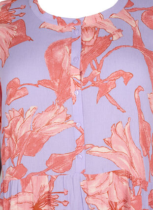 Trapezowa sukienka z wiskozy z krótkimi rekawami, Lavender Flower, Packshot image number 2