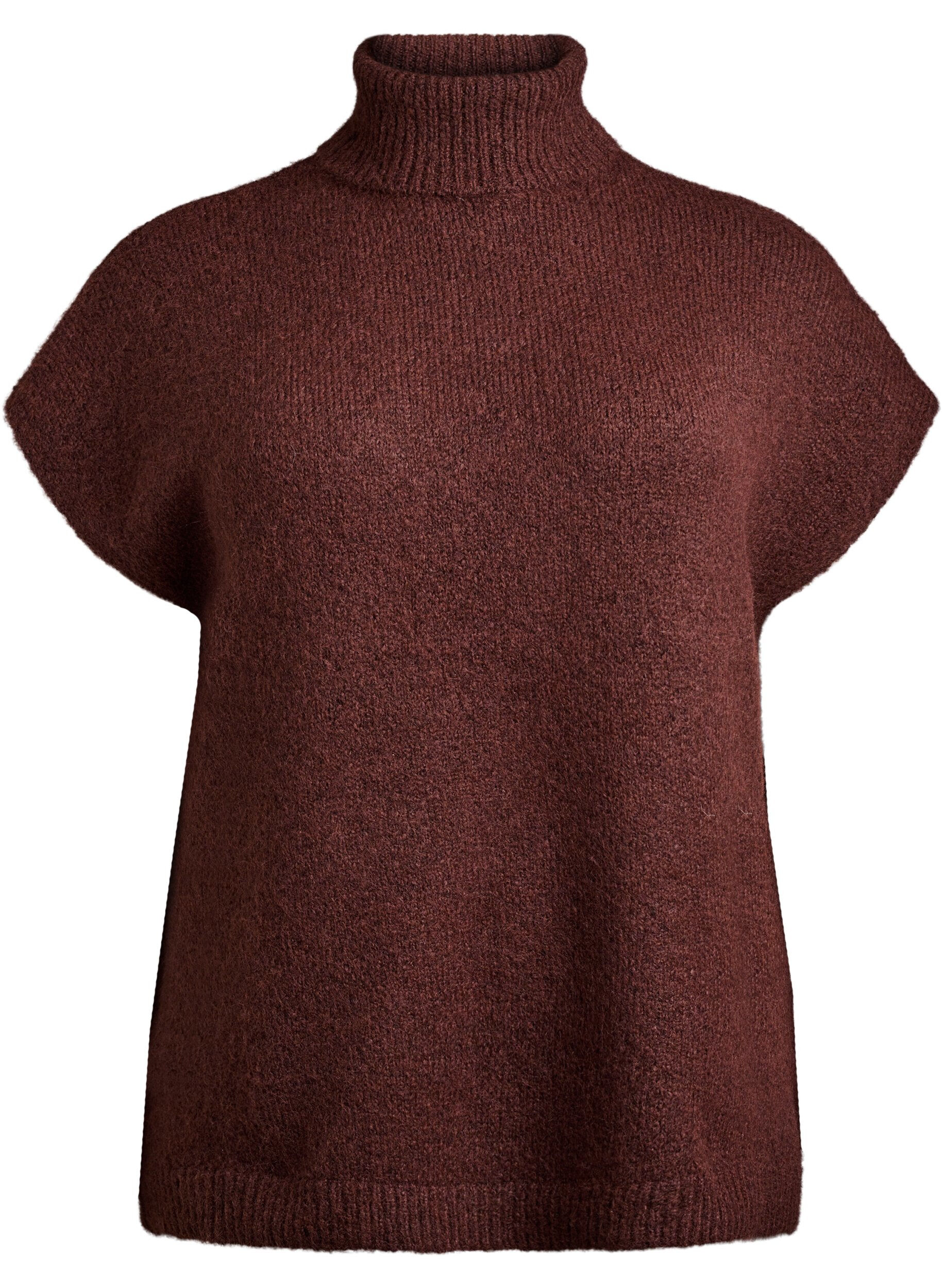 Zizzi Dzianinowy bezrekawnik z golfem, Brązowy, Packshot image number 0