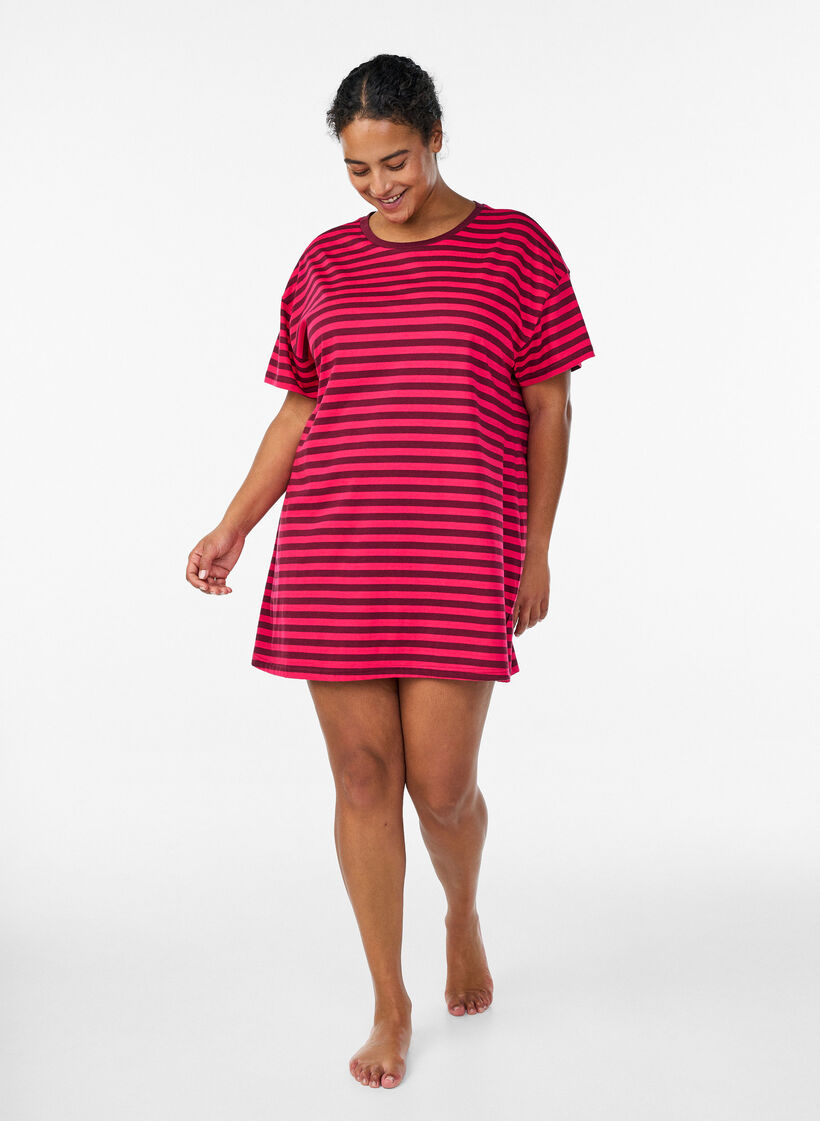 Dluga koszulka nocna w paski, R&oacute;żowy, Model image number 1