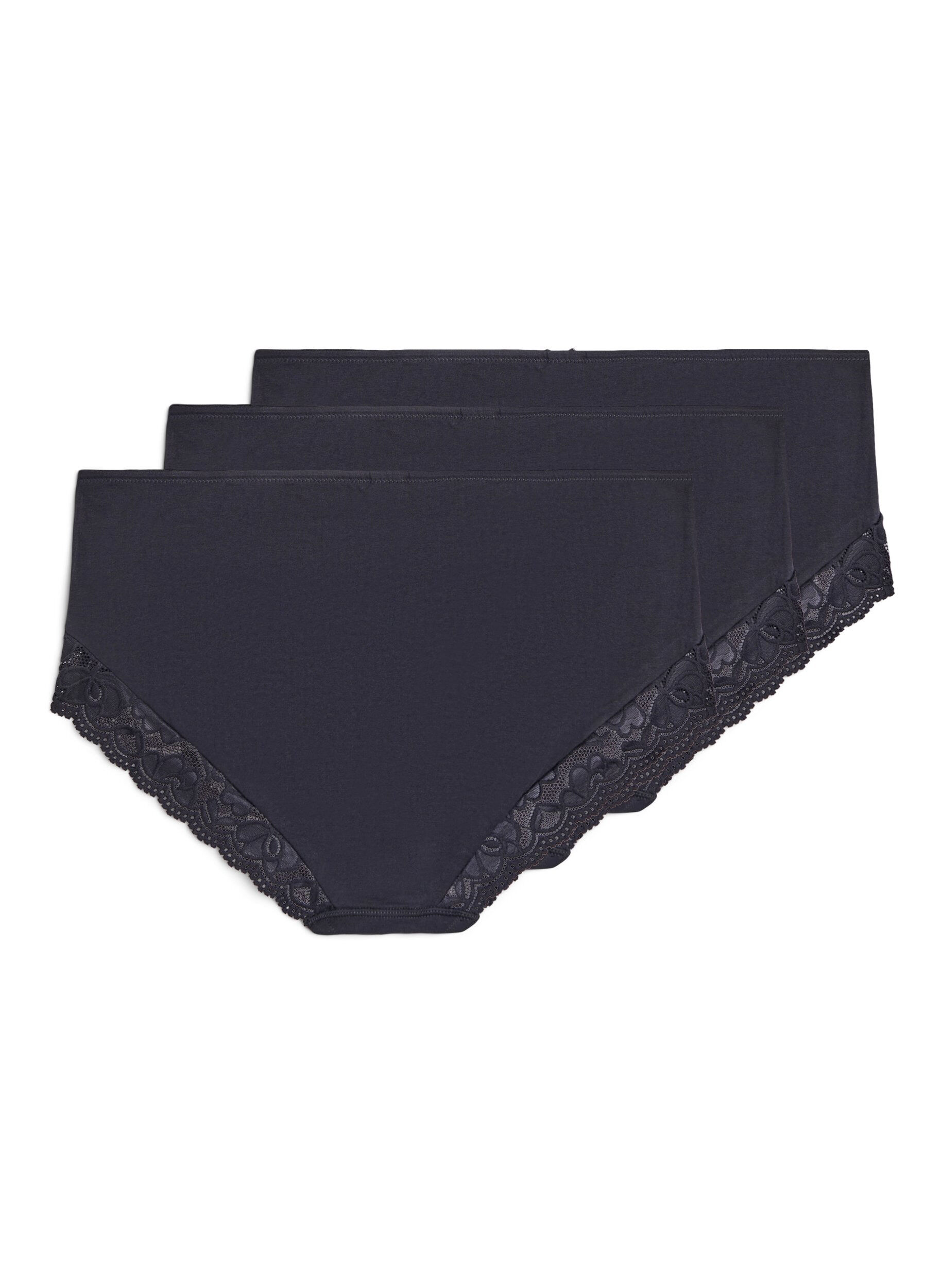 Zizzi3-pack majtek typu hipster z koronkowym wykonczeniem, Czarne, Packshot image number 1