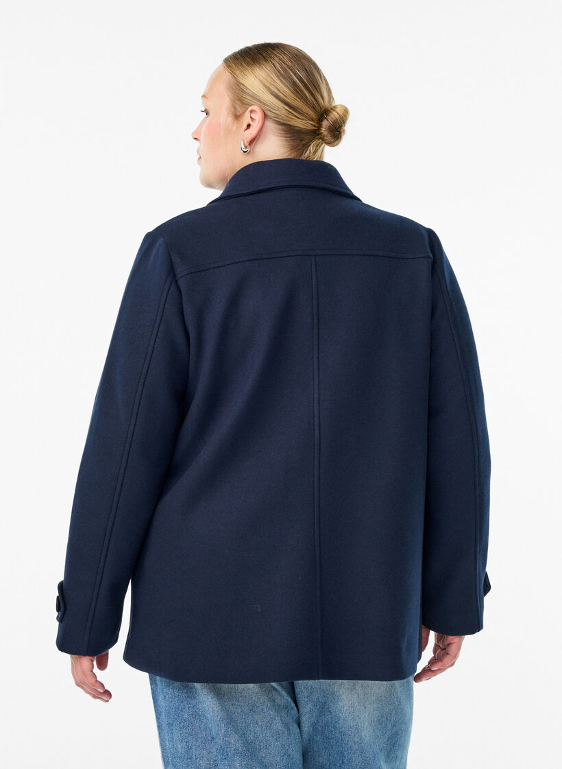 Kr&oacute;tki plaszcz z dwurzedowym zapieciem na guziki, Niebieskie, Model image number 2