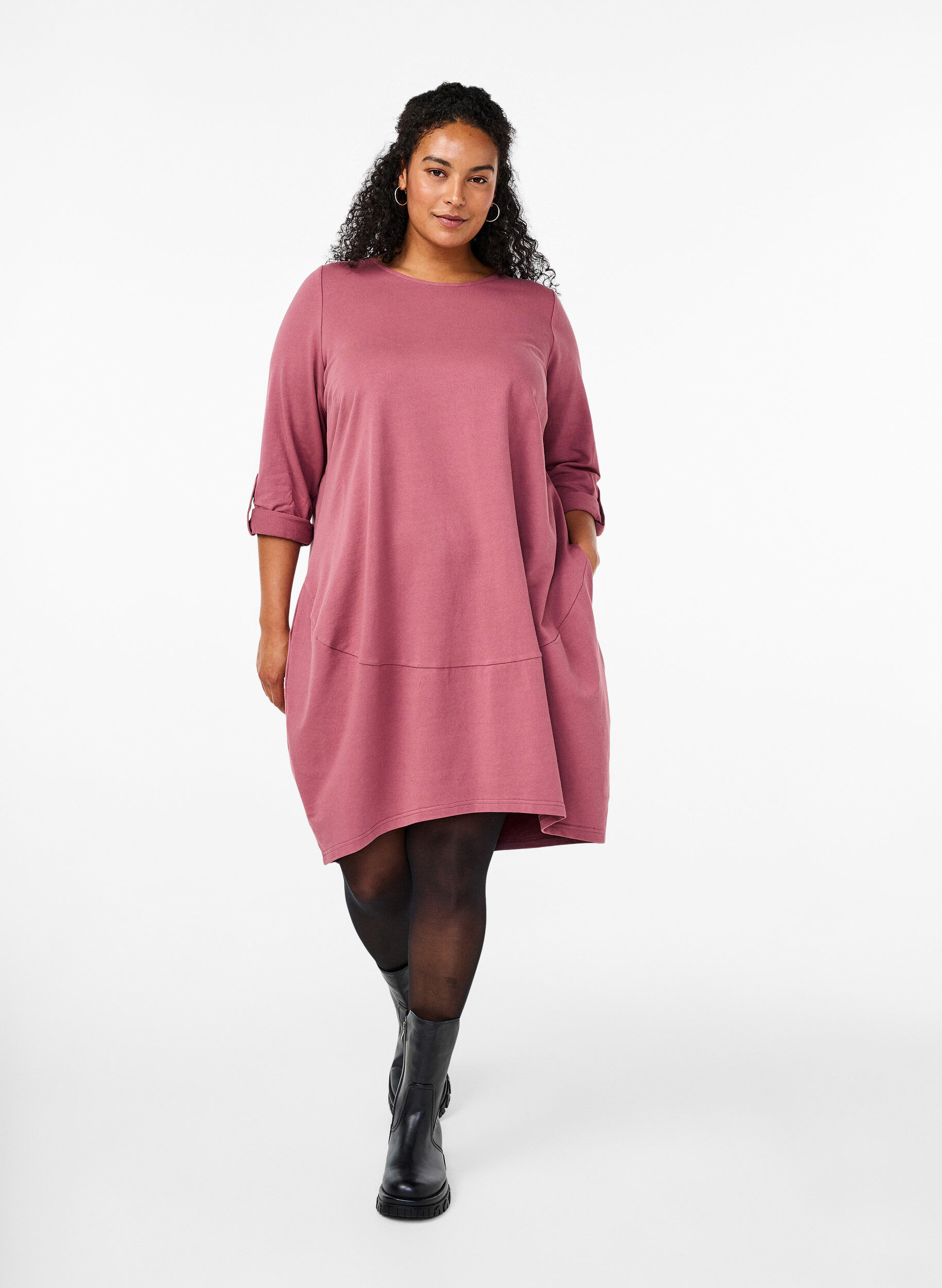 Zizzi Bawelniana sukienka balonowa z kieszeniami, R&oacute;żowy, Model image number 1