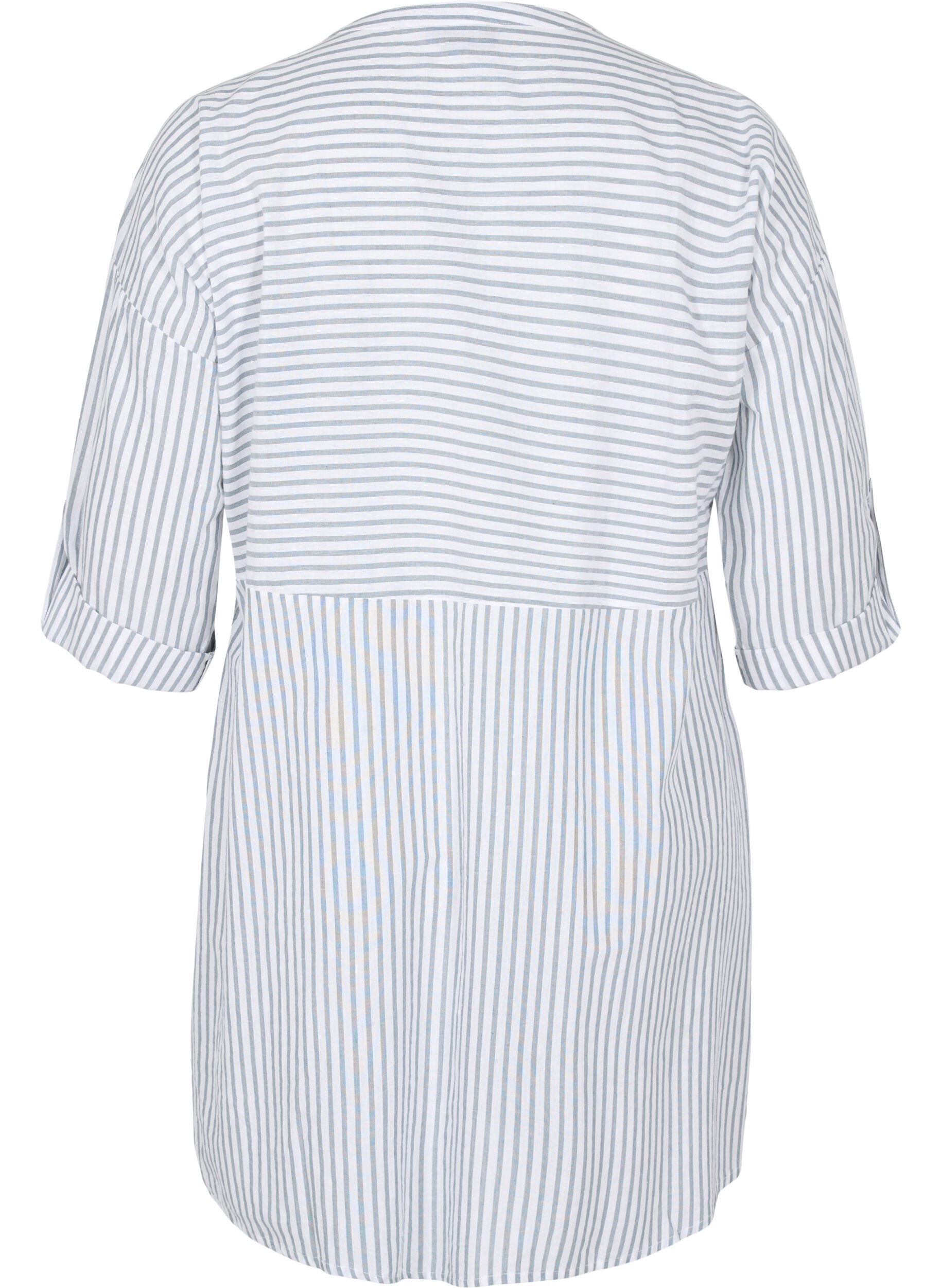 Zizzi Striped tunic with buttons and 3/4-sleeves, Trooper Stripe, Packshot image number 1