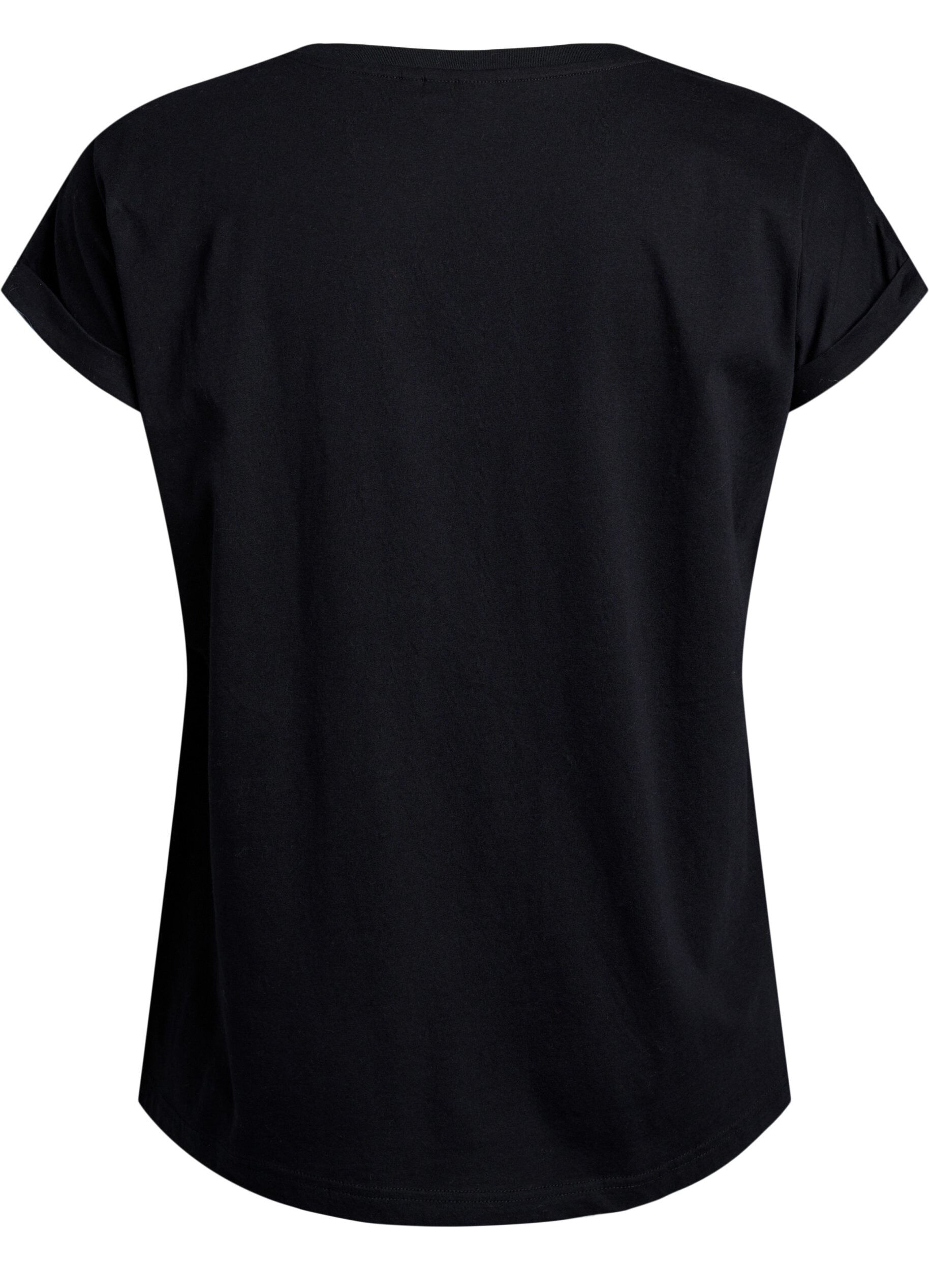 Zizzi T-shirt z nadrukiem w panterke i tekstem, Black Leo, Packshot image number 1