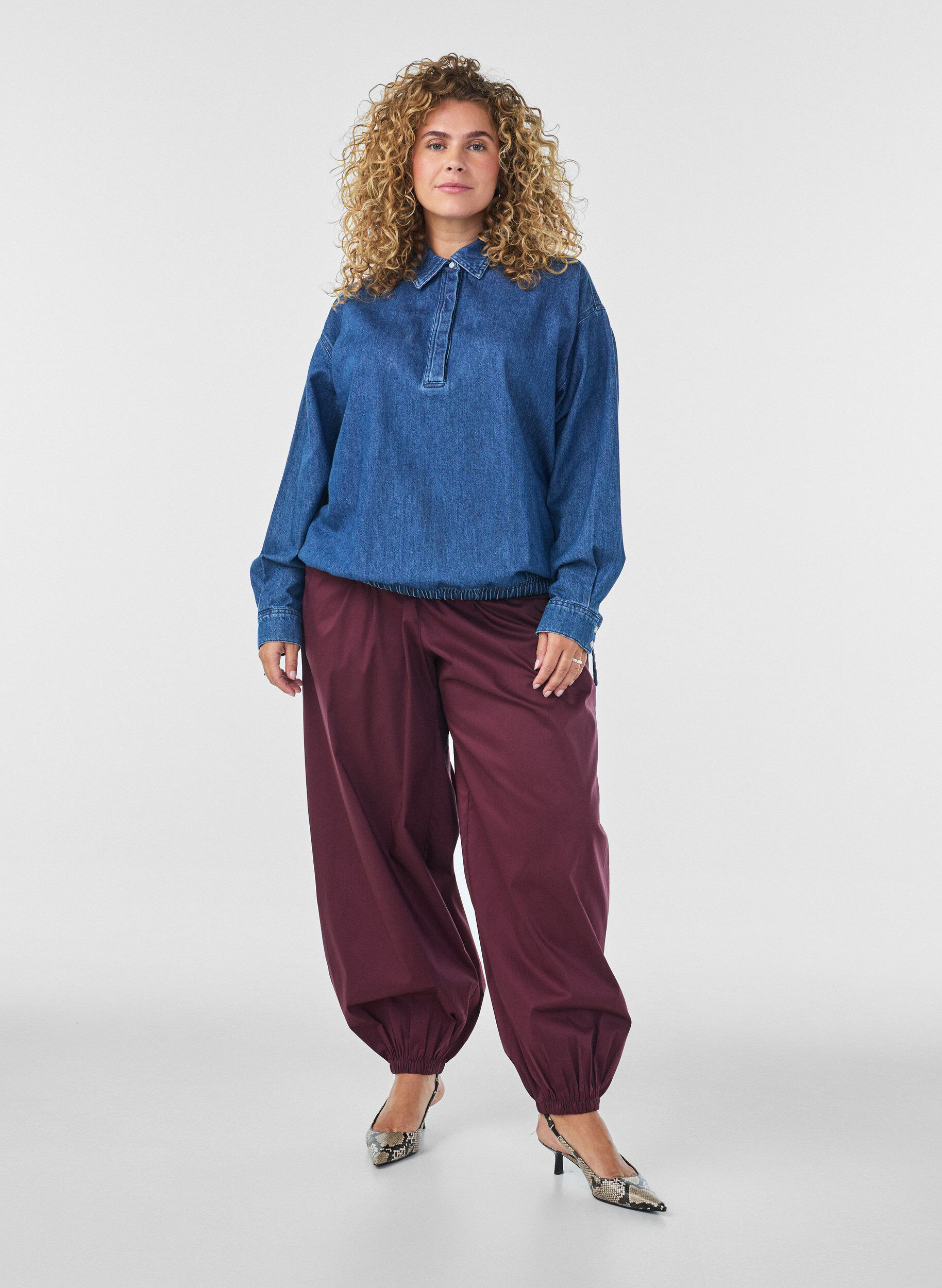 ZizziBluzka z dzins&oacute;w w kroju balonowym, Niebieskie, Model image number 1