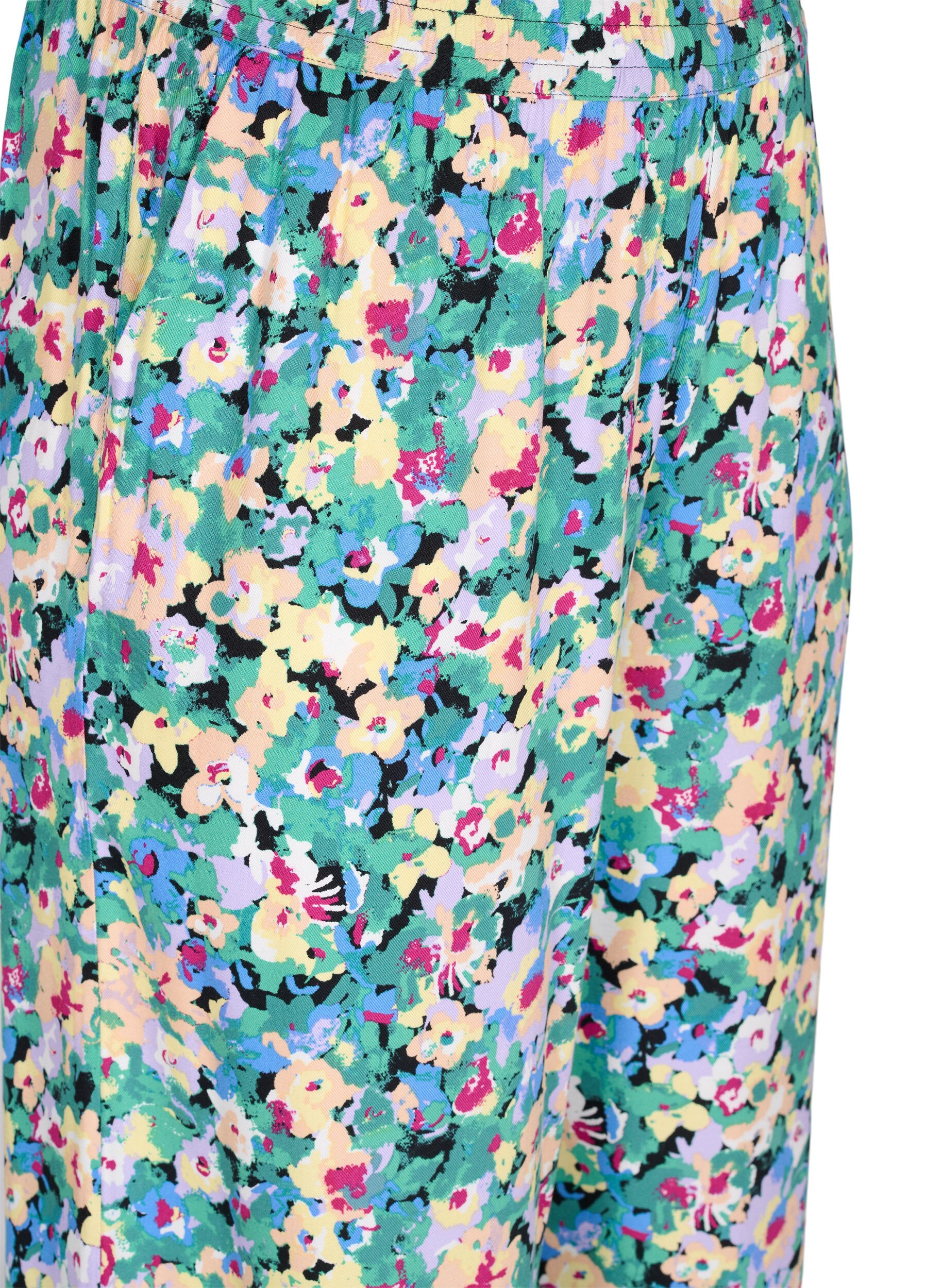 Zizzi Loose printed viscose trousers, Multi AOP, Packshot image number 2