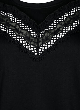 Bluza z falbanami i szydelkowymi detalami, Black, Packshot image number 2