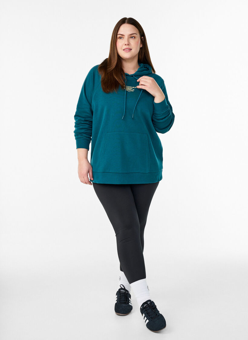 Bluza z kapturem z haftowanym motywem z przodu, Zielony, Model image number 1