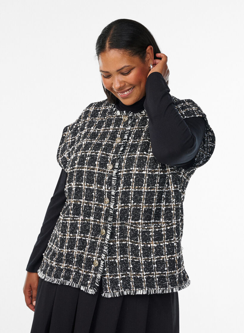 Kamizelka w kratke z ozdobnymi guzikami, Czarne, Model image number 0