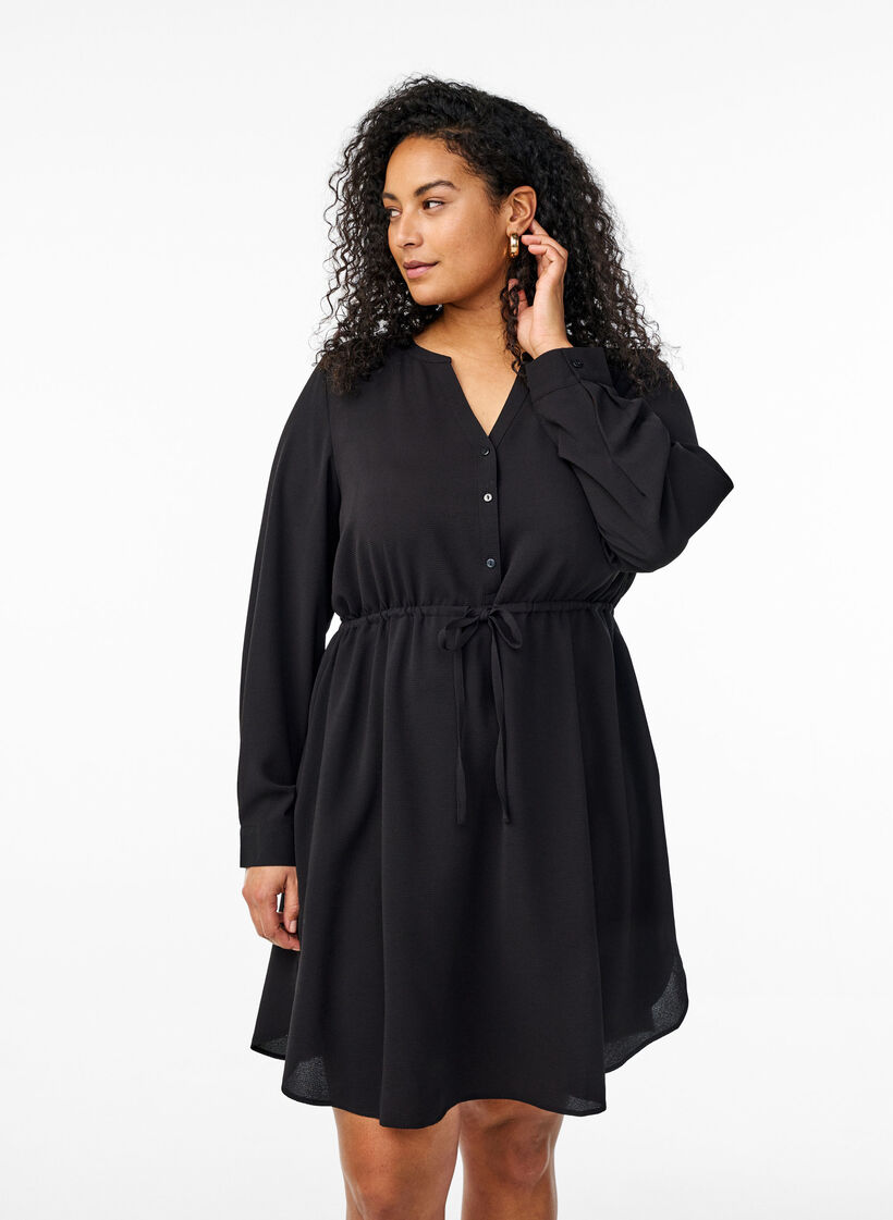 Sukienka do kolan z wiazanym paskiem, Czarne, Model image number 0
