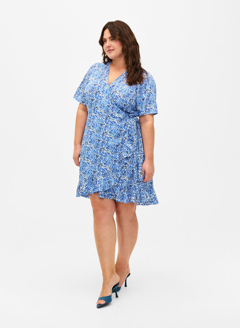 Flash - Kopertowa sukienka z krótkim rekawem, White Blue AOP, Model image number 2