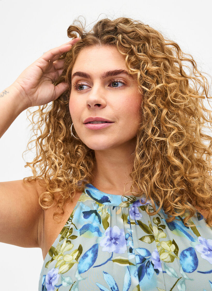 Kwiecista sukienka maxi z wiazaniem na plecach, Wrought Iron AOP, Model image number 3