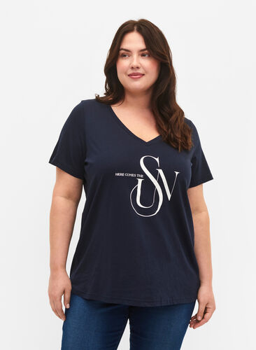 Bawelniana koszulka z nadrukiem, Navy Blazer SUN, Model image number 0