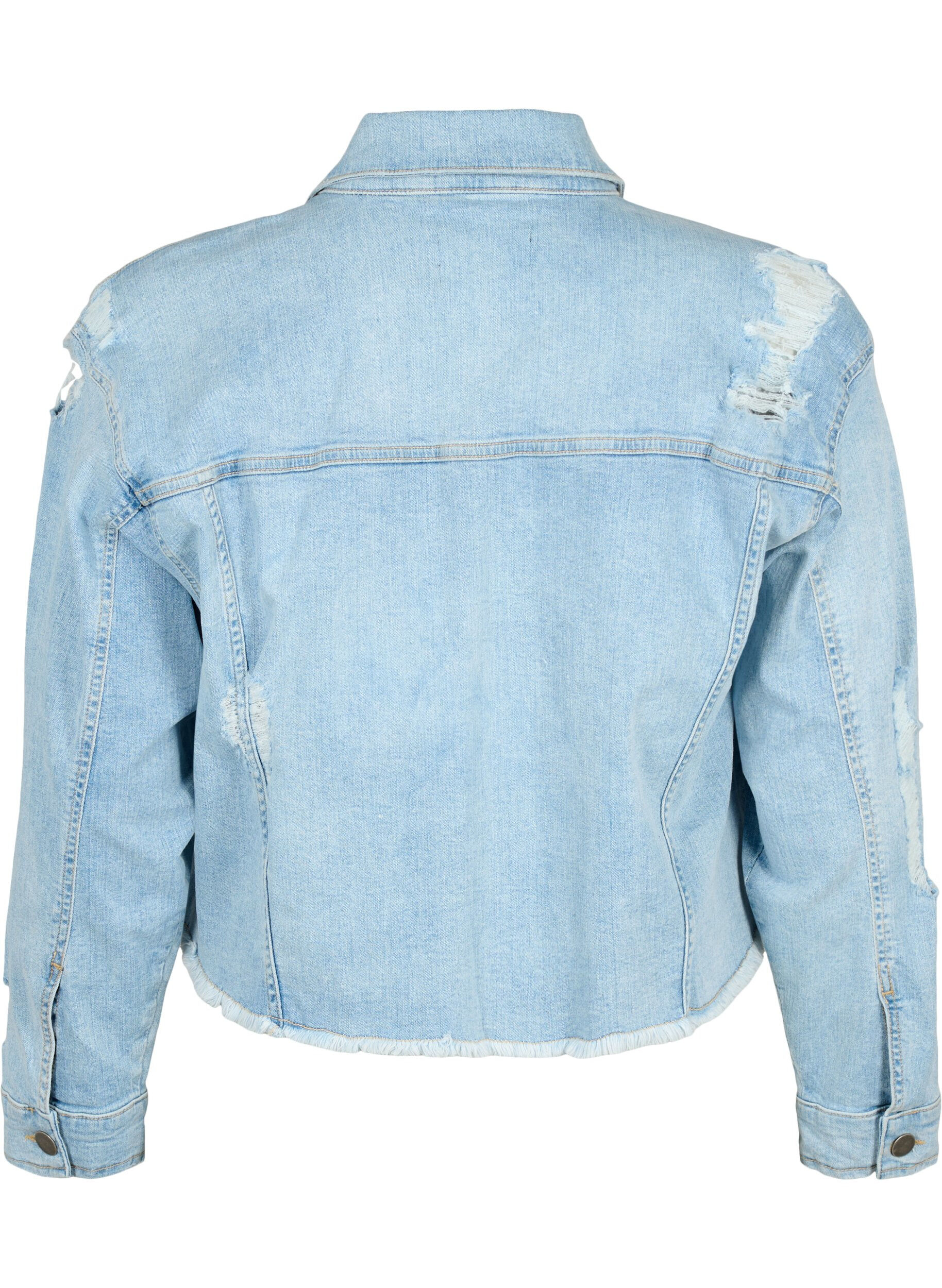 Zizzi Kr&oacute;tka kurtka jeansowa z niepokojacymi detalami, Light Blue Denim, Packshot image number 1