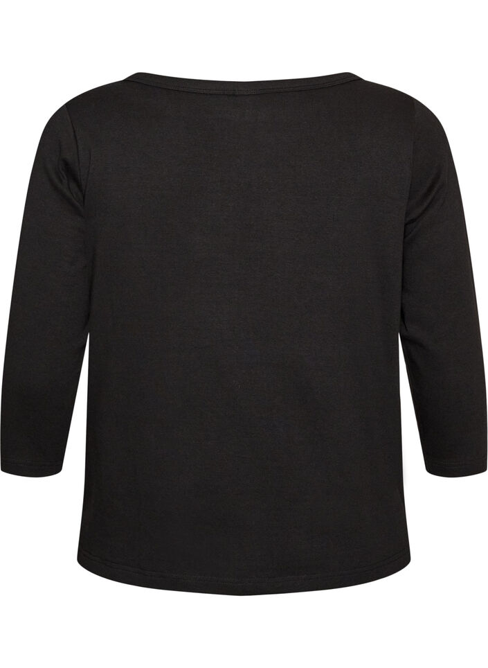 Basicowy T-shirt z dekoltem w l&oacute;dke i rekawami 3/4, Czarne, Packshot image number 1