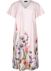 Sukienka midi z nadrukiem w kwiaty i krótkimi rekawami