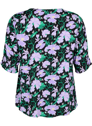 Wiskozowa bluzka z guzikami, Black Small Flower, Packshot image number 1