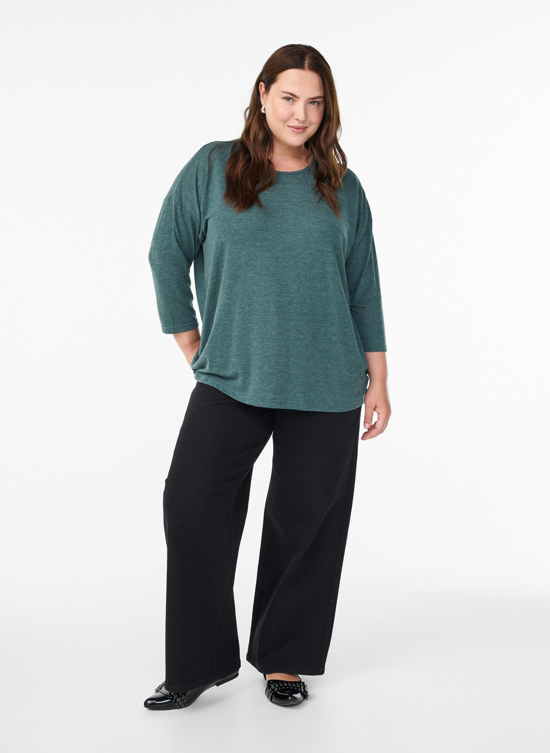 Zizzi Flash &ndash; bluzka dresowa z rekawami 3/4, Zielony, Model image number 1