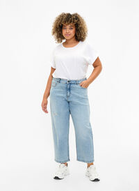 Skrócone jeansy Vera z podniszczonymi detalami, Blue Denim, Model
