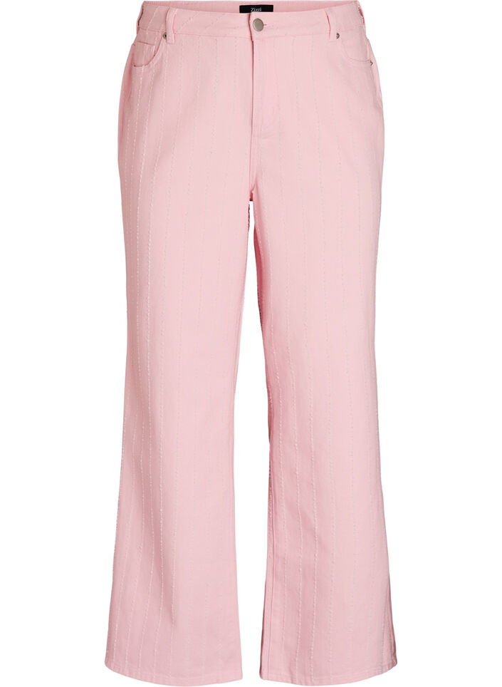 Jeansy Myra z kolorowego denimu, o szerokim kroju i fakturowanym wzorze, R&oacute;żowy, Packshot image number 0