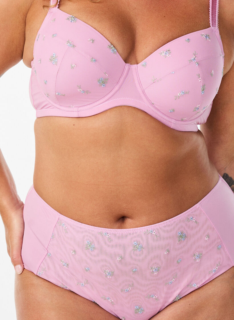 Biustonosz z podszewka, siateczka i kwiatowym haftem, R&oacute;żowy, Model image number 3