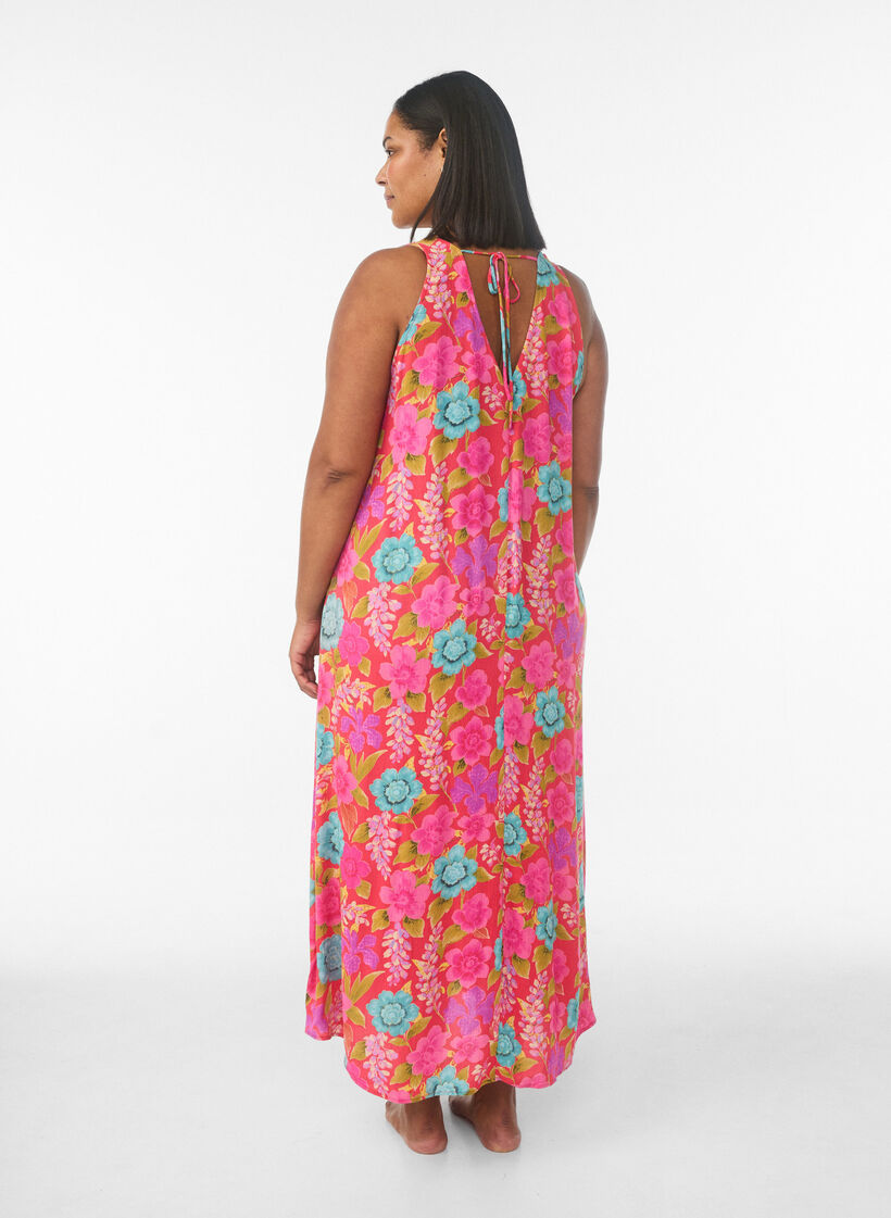 Maxi sukienka bez rekaw&oacute;w w ksztalcie litery A z dekoltem w ksztalcie litery V, Czerwony, Model image number 1