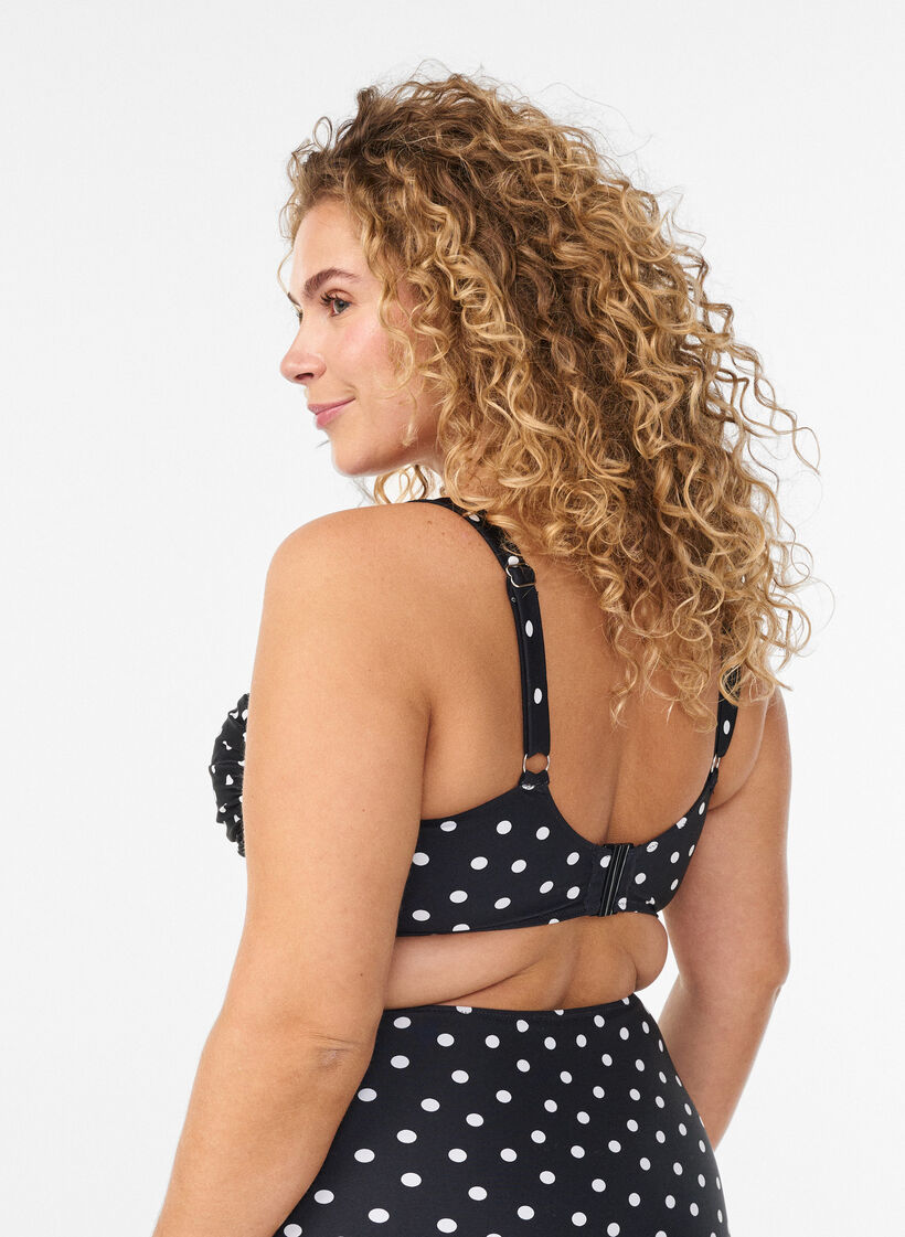 Bikinikowy top z wysci&oacute;lka i nadrukiem, Czarne, Model image number 1
