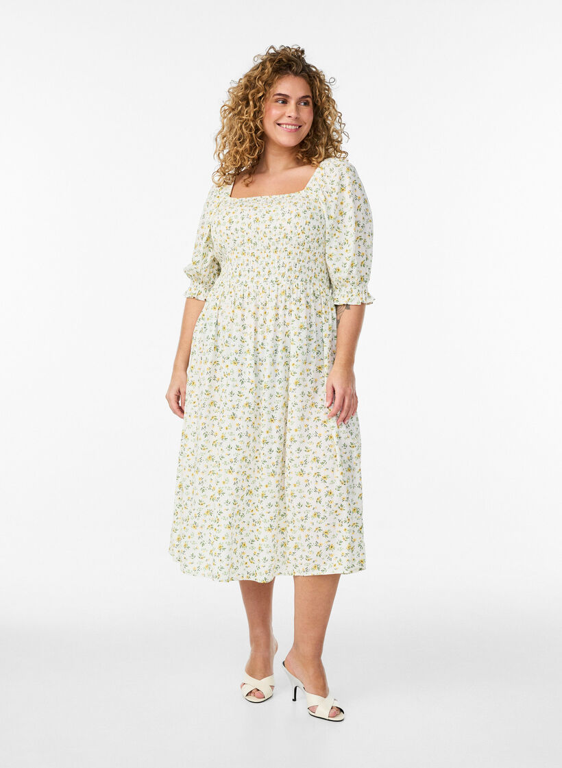 Letnia sukienka z wiskozy w kwiaty, Biały, Model image number 0