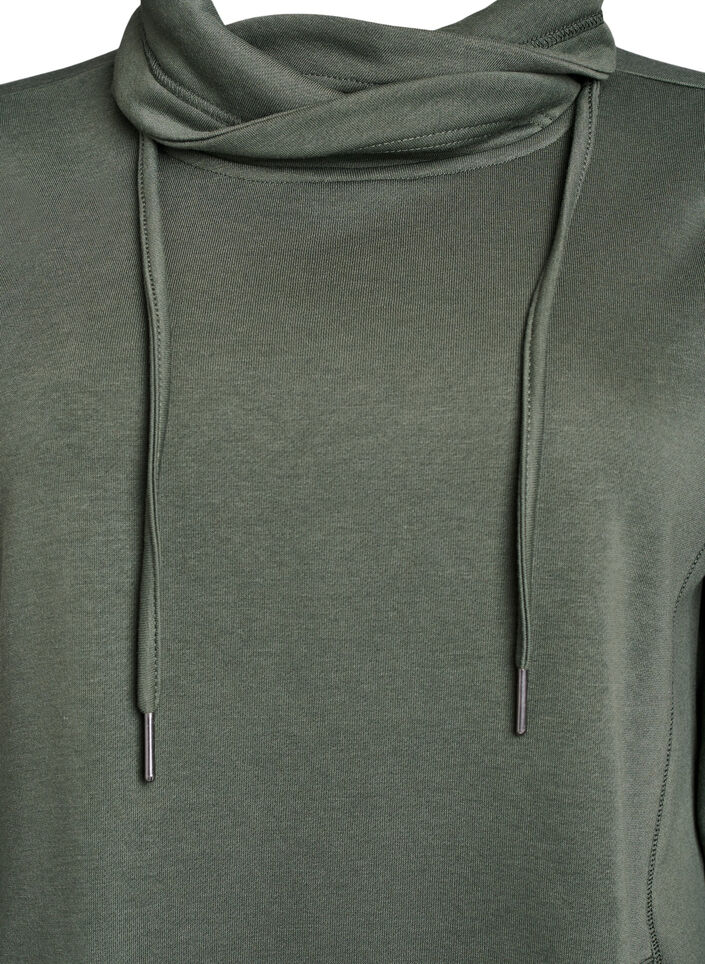 Kr&oacute;tka dresowa sukienka z wysokim kolnierzem i kieszeniami, Zielony, Packshot image number 2