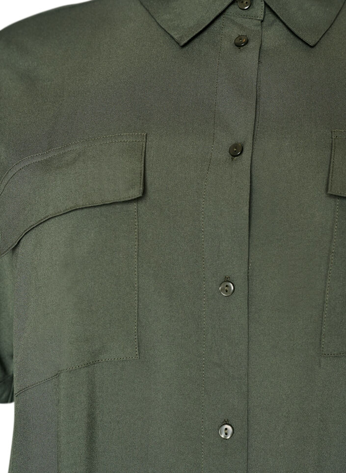 Dluga koszulowa sukienka z kr&oacute;tkim rekawem, Zielony, Packshot image number 2