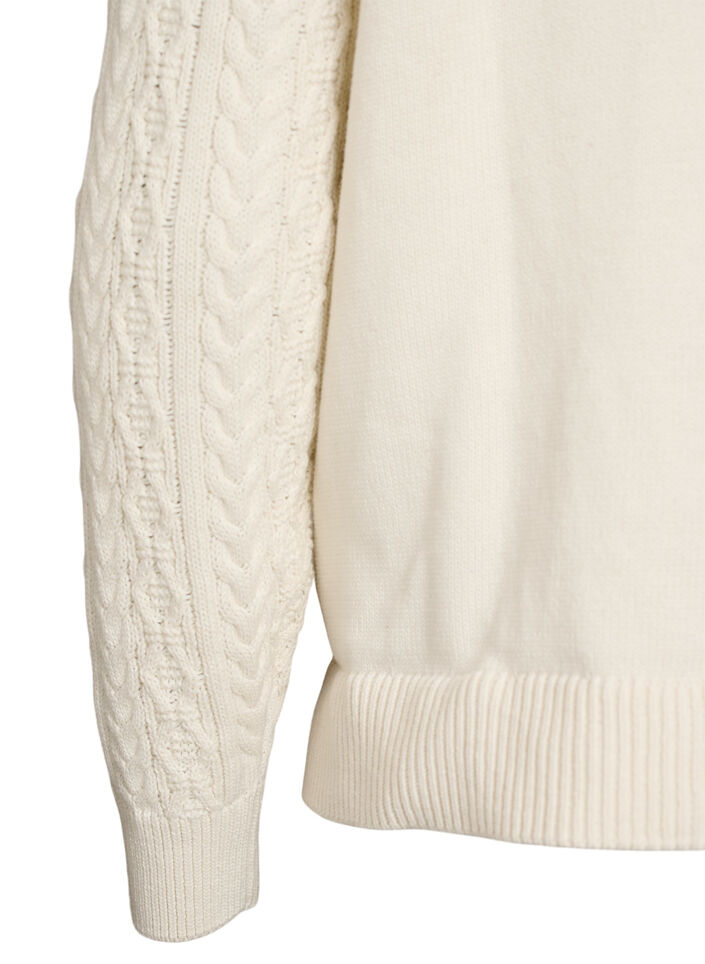 Bluzka dzianinowa z wzorem kablowym i haftowanymi kwiatami, Biały, Packshot image number 3