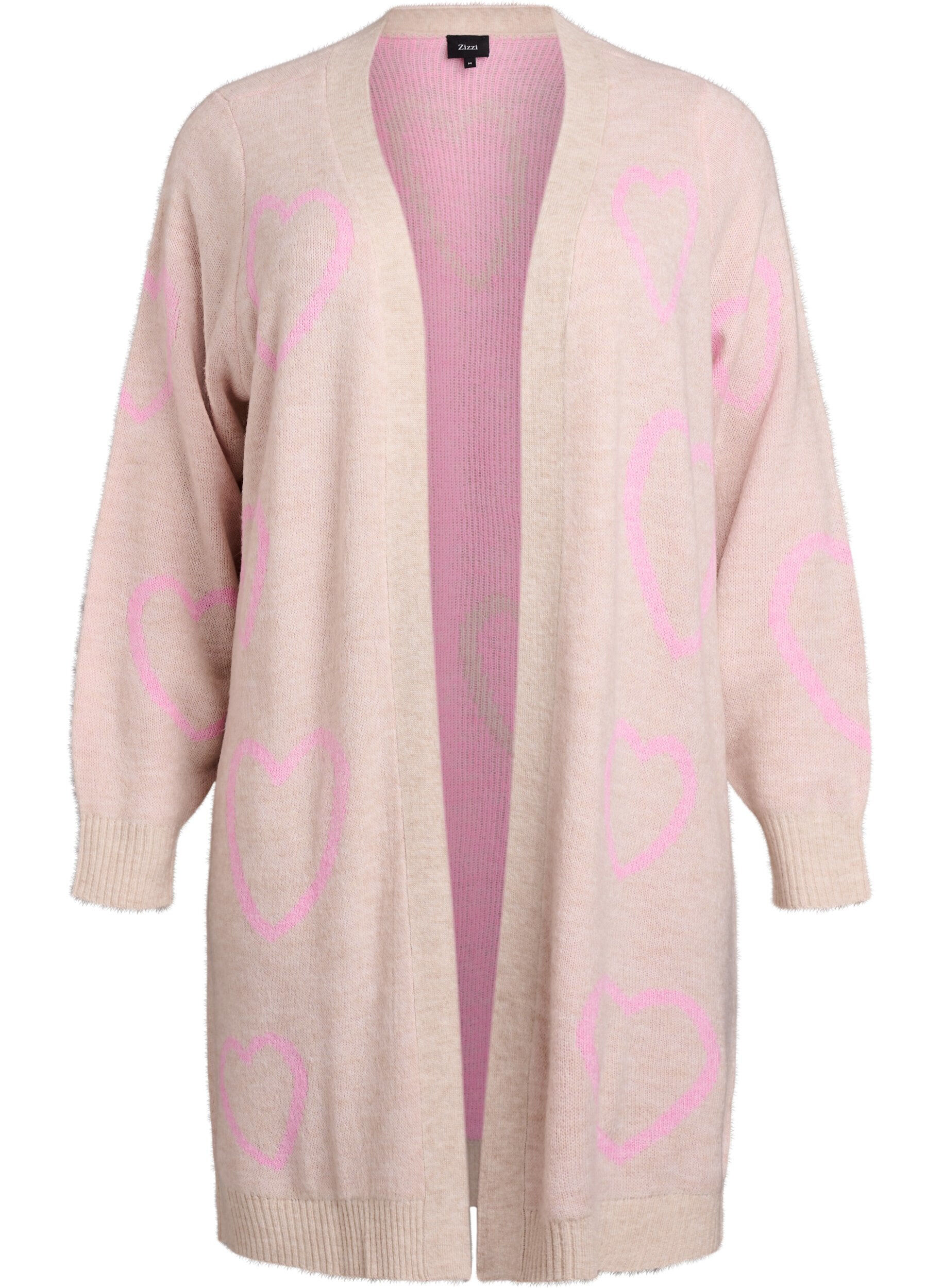 Dlugi kardigan z serduszkami w tym samym kolorze