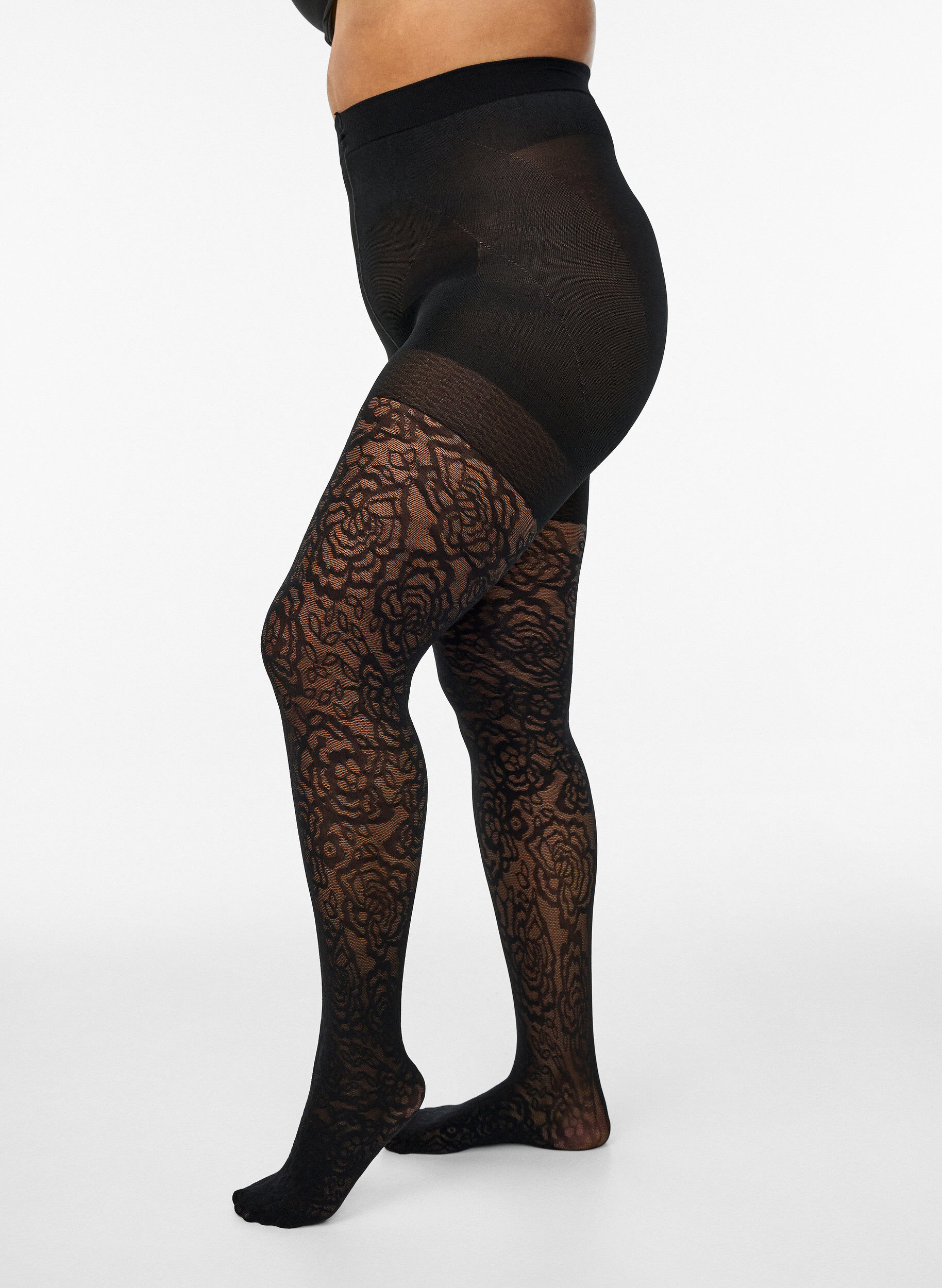 Zizzi Rajstopy push-up 70 den z motywem r&oacute;z, Czarne, Model image number 0