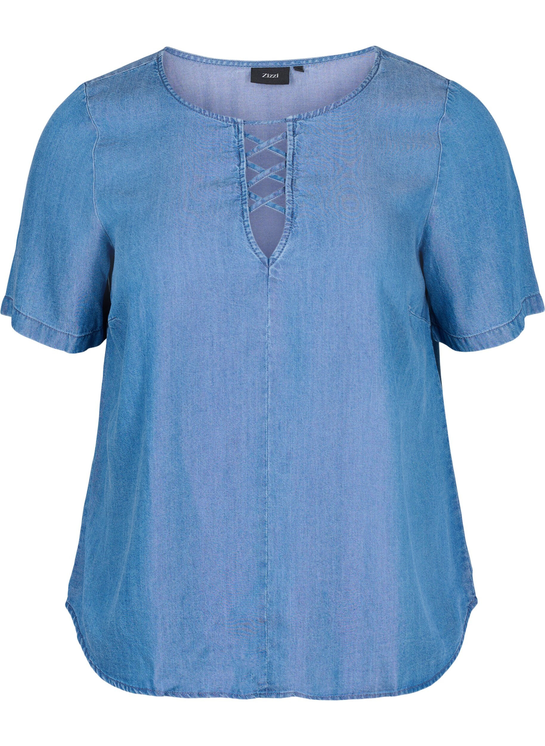 Zizzi Top z lyocellu (TENCEL&trade;) z kr&oacute;tkim rekawem, Blue denim, Packshot image number 0